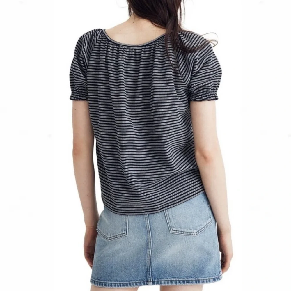Madewell | Texture & Thread Peasant Top Deep Navy Ellis Striped Blue/White (XS) - Picture 3 of 16